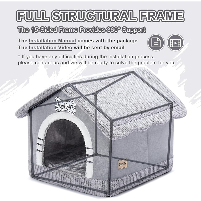 Будка для собак Jiupety, XL, 51x46x46 см, сіра - затишна лежанка для собак вагою 7-14 кг