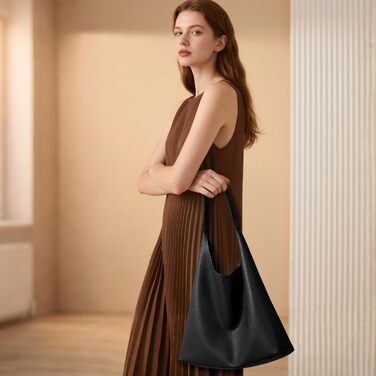 Сумка жіноча KALIDI Shopper Hobo з PU шкіри, чорна, велика для роботи, школи, повсякденна з кнопкою