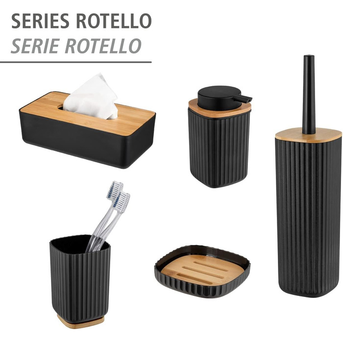 Набір для туалету WENKO Rotello: щітка та тримач з бамбуковим кришкою, білий/натуральний, Ø 10 x 36 см