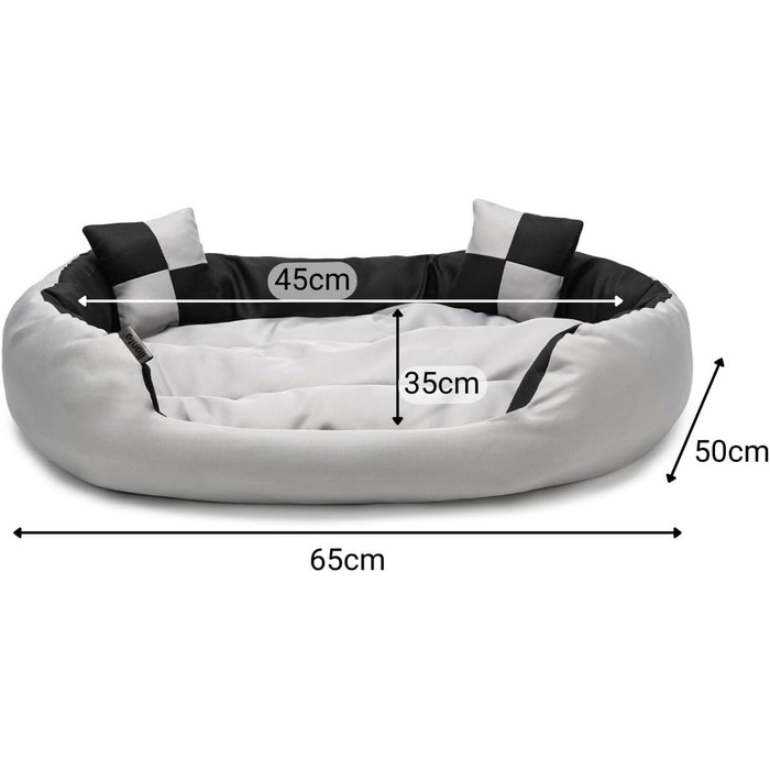 Ліжко для собак та котів Lionto 4-в-1 з воротком, 65x50 см, водовідштовхувальне, сіре/чорне, з декоративною подушкою