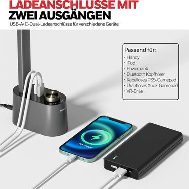 LED-лампа Honeywell H01 Pro Sunturalux™ з USB A+C, регульована яскравість, 3 режими, для дому, офісу та читання (сіра)