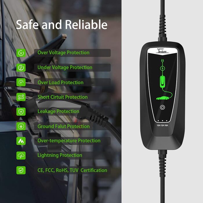 Зарядний пристрій для електромобілів Teskee Mobile Wallbox 11 кВт Typ 2, кабель 6м, 3 фази