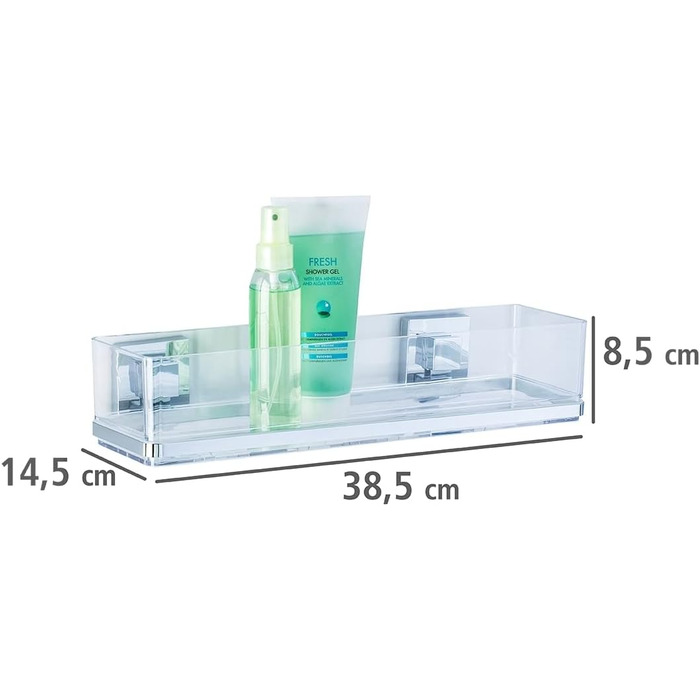 WENKO Vacuum-Loc Bathroom Wall Shelf Quadro Maxi, 2 tiers, with removable bowl, mounting without drilling, stainless steel/plastic, 38.5 x 8.5 x 14.5 cm