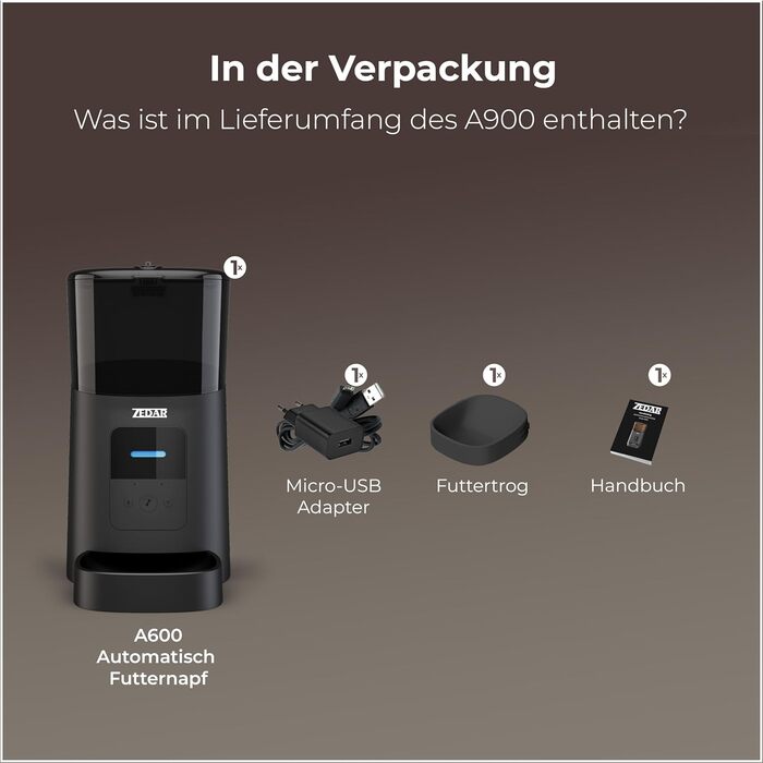 Автоматичний годівник для котів та собак Zedar A600, 6 літрів, з керуванням через APP, з нержавіючої сталі