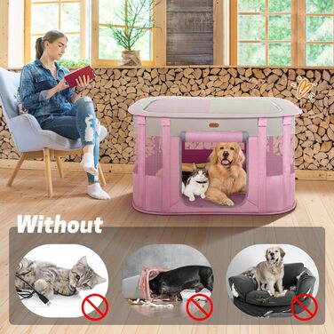 Клітка-манеж для тварин, розкладний загін для кошенят/цуценят, клітка для собак, манеж для цуценят для дому, переноска з сумкою, намет, для відпочинку на природі, кемпінг, рожевий, розмір L