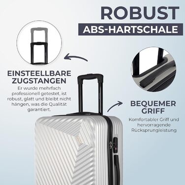 Набір валіз xRace 3 шт. ABS, 20/24/28 дюймів, ручна поклажа, TSA, 360° колеса, стійкий до ударів, преміум підкладка (Сріблястий)