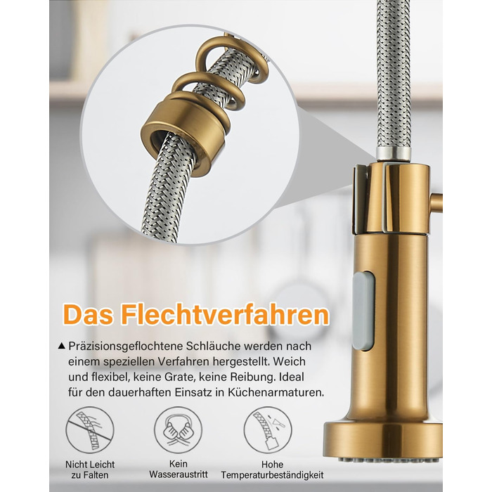 Кухляна змішувач Hbronzeshower з висувною лійкою, 360° обертання, нержавіюча сталь, з душем, для кухні