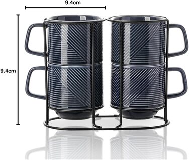 Набір кавових чашок з підставкою, 4 шт. (370 мл, морська синя)