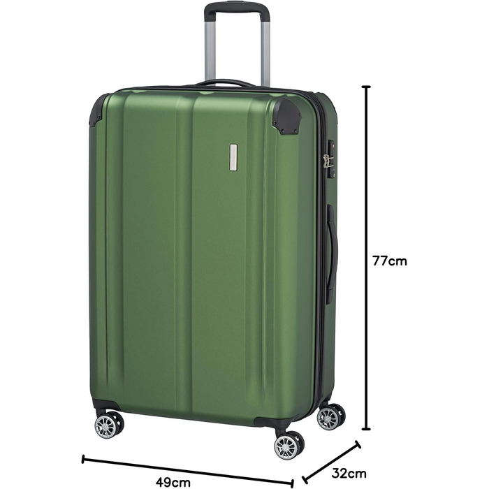 Чемодан Travelite CITY з жорстким корпусом, розширюваний, 77 см, 113-124 л, зелений, з TSA замком