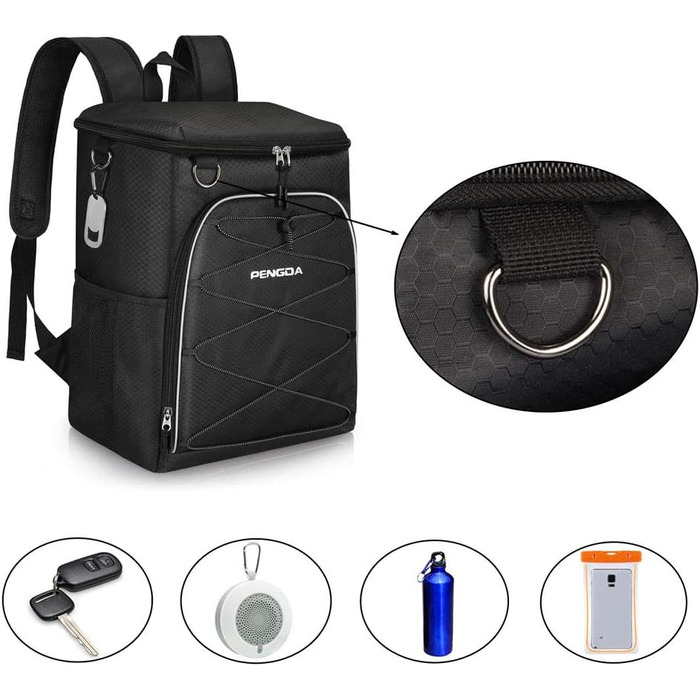 Рюкзак-холодильник PENGDA 25L: ізольований, водонепроникний, для пікніків, кемпінгу, пляжу - чорний