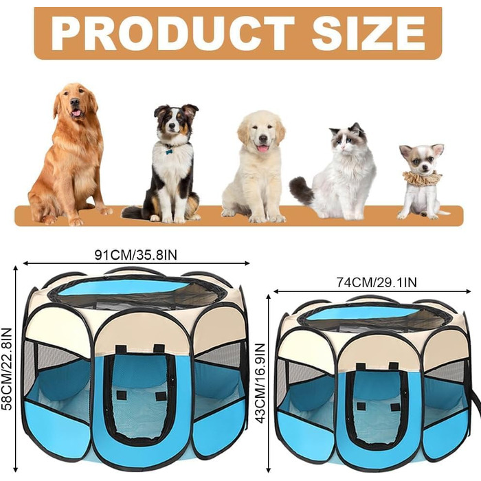 Портативний вольєр для цуценят, вольєр для собак, клітка для котів, вольєр для кроликів (сірий, S, 8). Сірий, 8, S