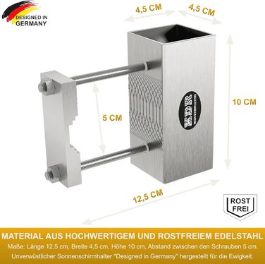Stainless steel umbrella holder for balcony railings, round and square. Umbrella bracket suitable for umbrellas up to 270 cm. Balcony umbrella stand, stable square bracket, secure attachment to the railing.