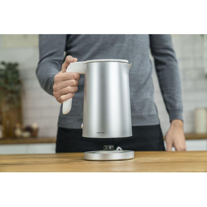 ZWILLING ENFINIGY Kettle with Stainless Steel Scale Filter & Overheat Protection, Cordless, 1850 Watts, 1.0 Liter, Silver