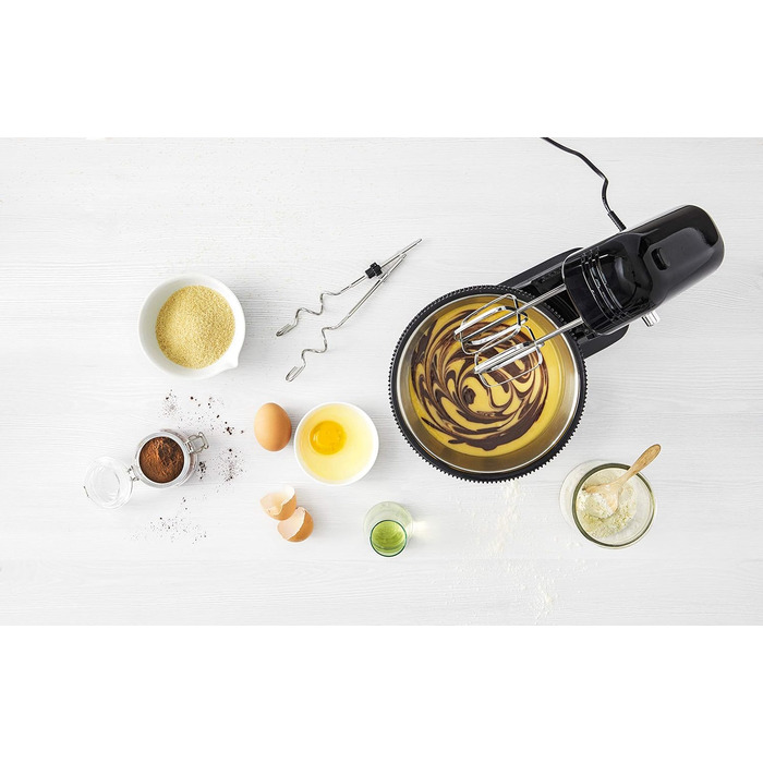 Tefal QB1108 Oh My Cake Stand Mixer | 300 Watt | Satellite Whisk | 4-Liter Stainless Steel Bowl | Compact Size | 5 Speeds | Includes 2 Whisk Beaters, 2 Dough Hooks | Black