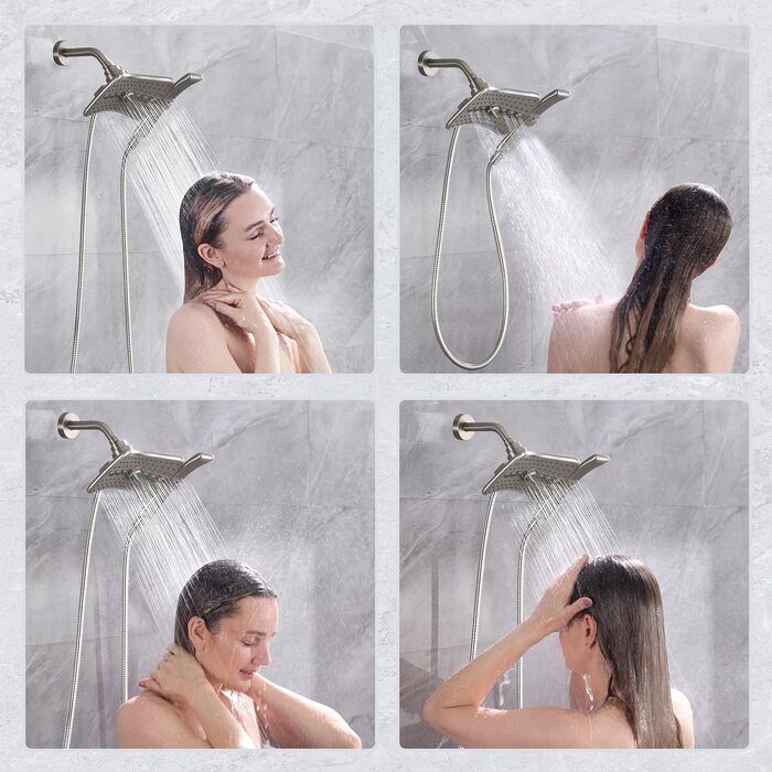 BRIGHT SHOWERS Dual Shower Head Combo Set, Handheld Shower Head, Rainfall Shower Head, Combo with Black Face, 152.4 cm (60 inch) Stainless Steel Shower Hose, (2.5 Gallon Per Minute, Brushed Nickel)