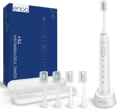 Електрична звукова зубна щітка ENOA з 5 режимами, 3 рівнями інтенсивності, таймером, IPX7 водонепроникна + 5 змінних насадок