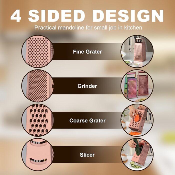 Нержавійна тертка YDware для овочів, квадратна, 23,7 см, рожеве золото