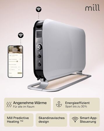 Електричний конвекторний обігрівач Mill 1200W, 14-18 м², Wi-Fi, енергозберігаючий, білий