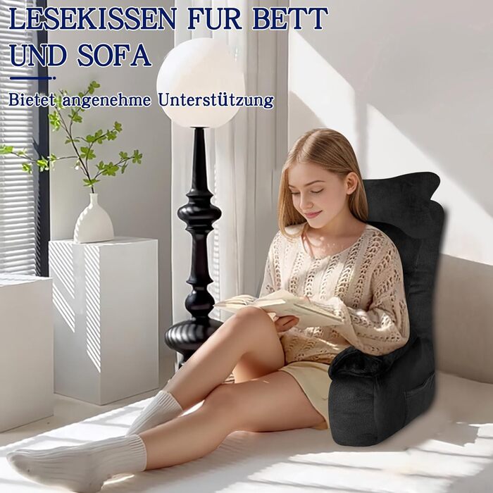 Підлогове крісло-подушка для читання, 65x30 см, чорний колір