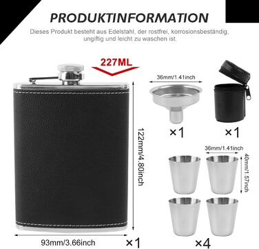 Фляга з нержавіючої сталі 8oz (240 мл) з набором: воронка та 4 стаканчика. Ідеальна для туризму, весілля, кемпінгу, альпінізму, пікніків (чорна)
