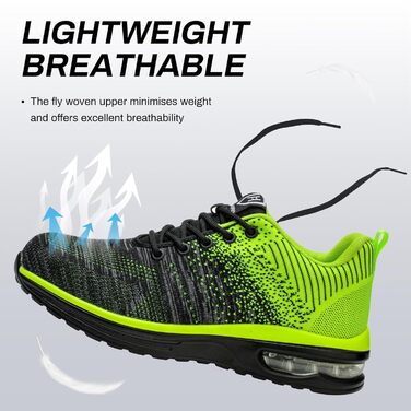 Черевики робочі чоловічі та жіночі, спортивні, з металевим носком, антиковзаючі, дихаючі, розмір 35-46 (36 EU, зелений)