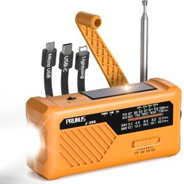 Радіо PRUNUS J-366 FM/AM/SW: Кисневе радіо, радіоприймач для надзвичайних ситуацій з акумулятором 2000mAh, ліхтарик, SOS-сигнал, зарядка для телефону. Чорний.