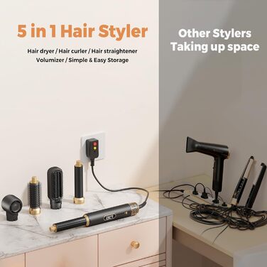 5-в-1 Станція для укладки волосся 1000W: фен-щітка, плойка, випрямляч, LCD-дисплей, 3 температурні режими, чорний