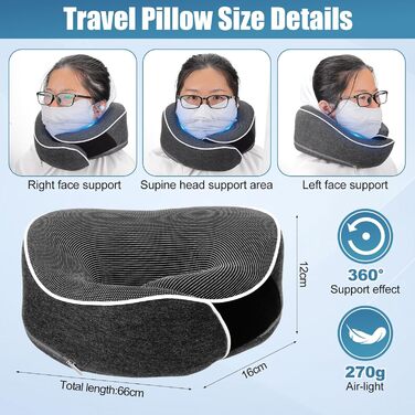 Подушка для шиї у літак та автомобіль, 100% Memory Foam, 360° регулювання, для дорослих