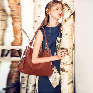 Сумка жіноча Nicole & Doris шкіряна шопер великої місткості з китицею (цегляно-червона)