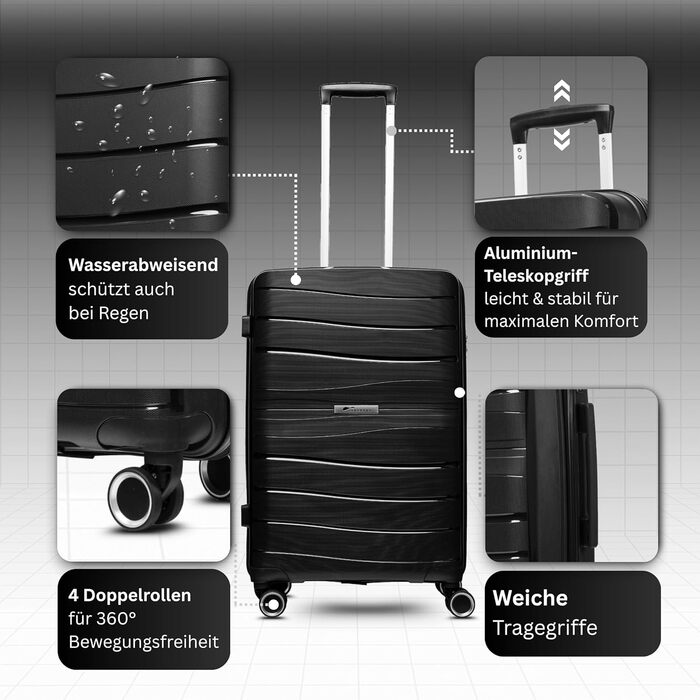 Чорний валіза Leon Koffer Groß 94L з TSA замком - валіза-тролей, жорсткий корпус, великий об'єм
