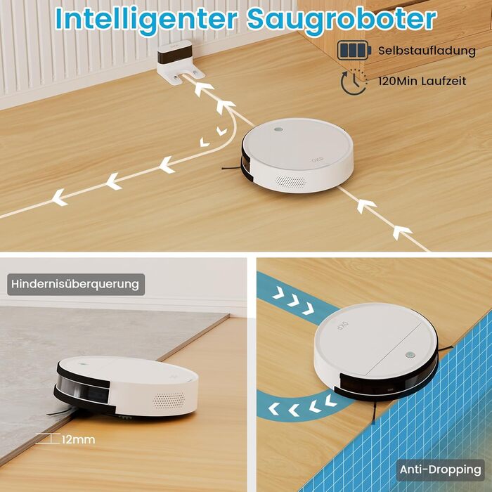 Робот-пилосос OKP з функцією миття, 2100Pa, K5B, для видалення шерсті тварин, з базою для зарядки, сумісний з Alexa та керуванням через додаток/пульт