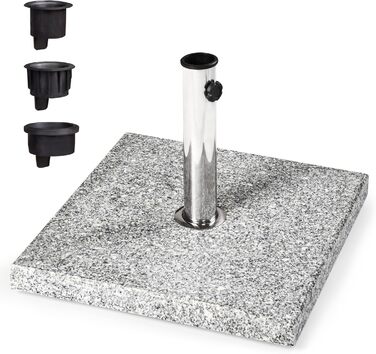 Paramondo Umbrella Stand - Granite Umbrella Stand, Square, 48 x 48 cm, with adapter sleeves, for medium-sized umbrellas
