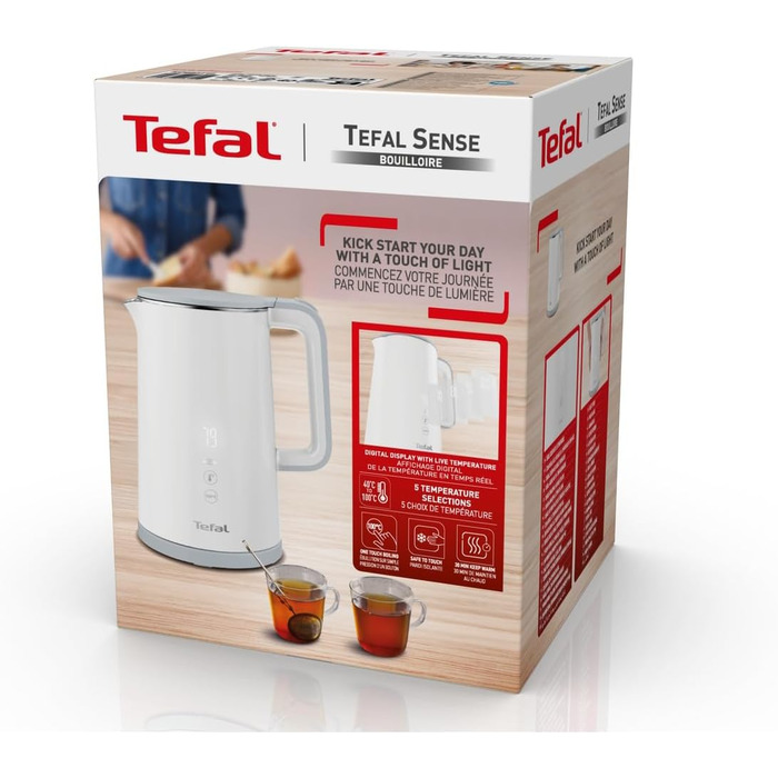 Електричний чайник Tefal Includeo KI5338, 1.5 л, 2400 Вт, білий — з протиковзаючою ручкою та знімним фільтром