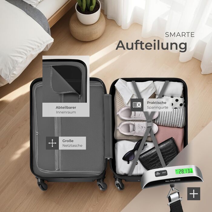 Набір валіз Tectake® 4 шт. з ABS-пластику, S-M-L-XL, з роликами, телескопічним ручками та замками, з ваговою та аксесуарами для валіз