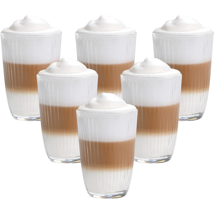 Set of 6 Latte Macchiato/Coffee Glasses - 370ml, 6 Drinking Straws 23 cm, 1 Brush (6 Linea 370ml)
