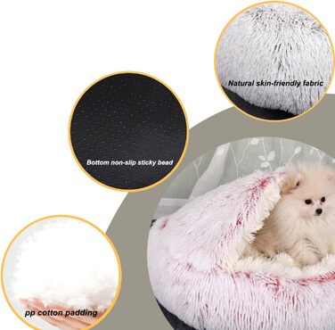YUDANSI Cat Bed, 40cm Covered Dog Bed Cat Cave Bed Donut for Kittens Puppies, Plush Faux Fur Nest Fluffy Dog Bed Round Dog Cushion Dog Sofa Cat Bed for Cats and Small Dogs (Pink-50cm)