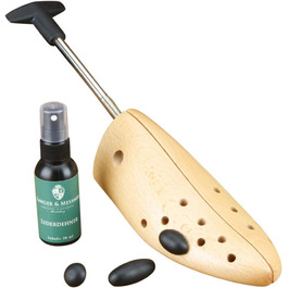 Langer & Messmer Shoe Stretcher for Men against tight shoes or boots - made from solid beechwood and metal mechanics - Stretches in width and length incl. leather stretching spray 50ml (EU M 41/43 - UK 7.5/9, Width)