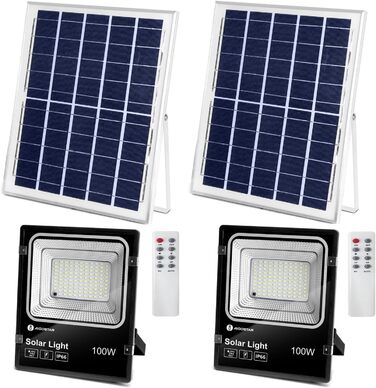 Aigostar 50W Solar Flood Light Outdoor, Super Bright LED Floodlight with Solar Panel, Cool White 6500K, IP66 Protection Rating Solar Spotlight Searchlight Outdoor Spotlight for Garden, Door, Yard, Garage, etc., 2 Pack (100 Watt)
