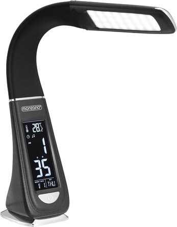 LED лампа Monzana з годинником, будильником, термометром та календарем, регульована яскравість, настільна лампа для дому та офісу (білий/чорний)