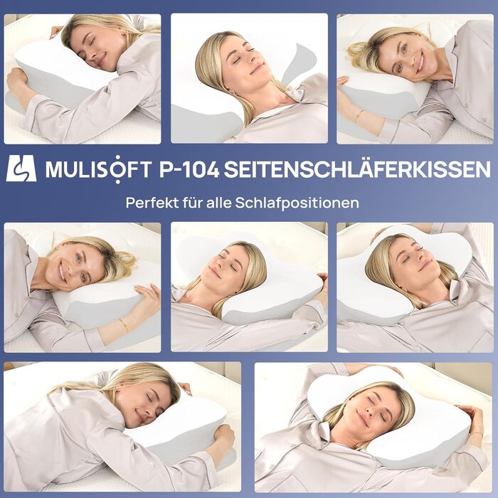 Подушка ортопедична Mulisoft Memory Foam для сну на боку та спині, сіра, розмір M