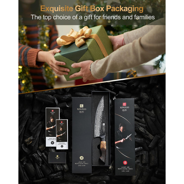 Ніж кухарський XINZUO 21.9 см з дамаської сталі, 67 шарів, професійний, з ергономічною ручкою з білої бука, серія Mo