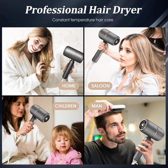 Іонізатор для волосся Haartrockner Ionen: потужний фен 2000W з 3 режимами нагріву та 2 швидкостями (сірий)