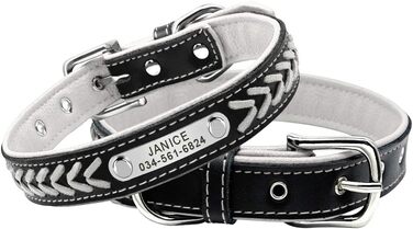 Регульовані шкіряні нашийники для собак та котів Berry з іменником, з м'якою підкладкою. Розміри L (37-47см), XL (47-57см)