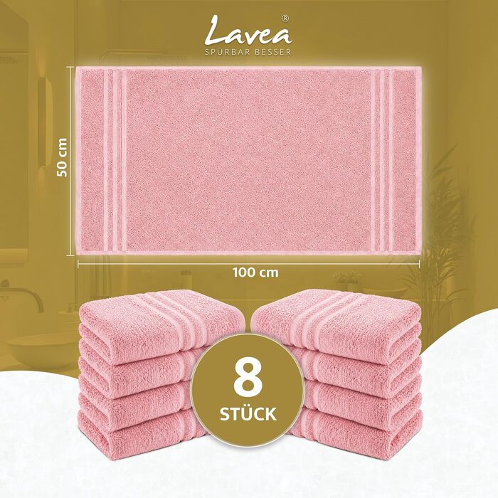 Набір рушників для рук Lavea Elena (8 шт), 100% бавовна, гігроскопічні та м'які, пастельно-рожеві, 50x100 см