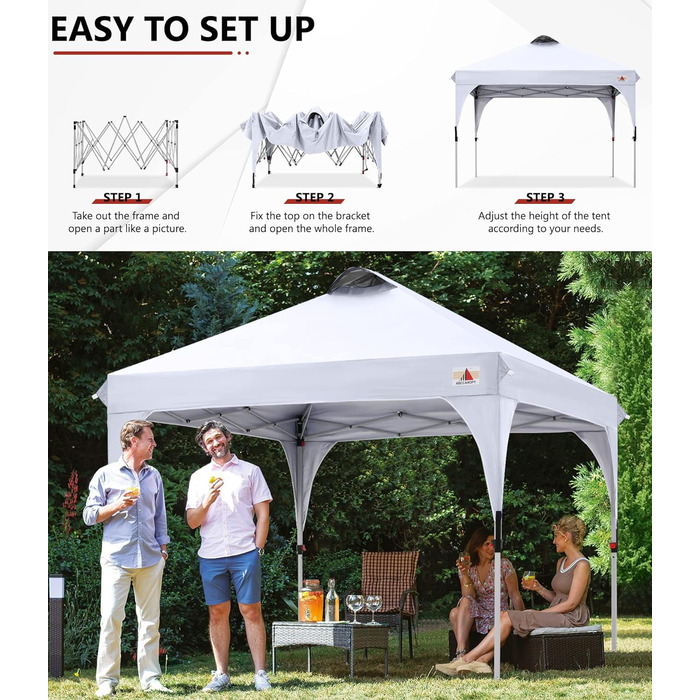 ABCCANOPY 3x3M Pop Up Gazebo Waterproof Festival Sunshade Outdoor Pavilion with Rolling Bag, Bonus 4x Weight Bags, 4x Ropes, 4x Stakes White Without Side Walls