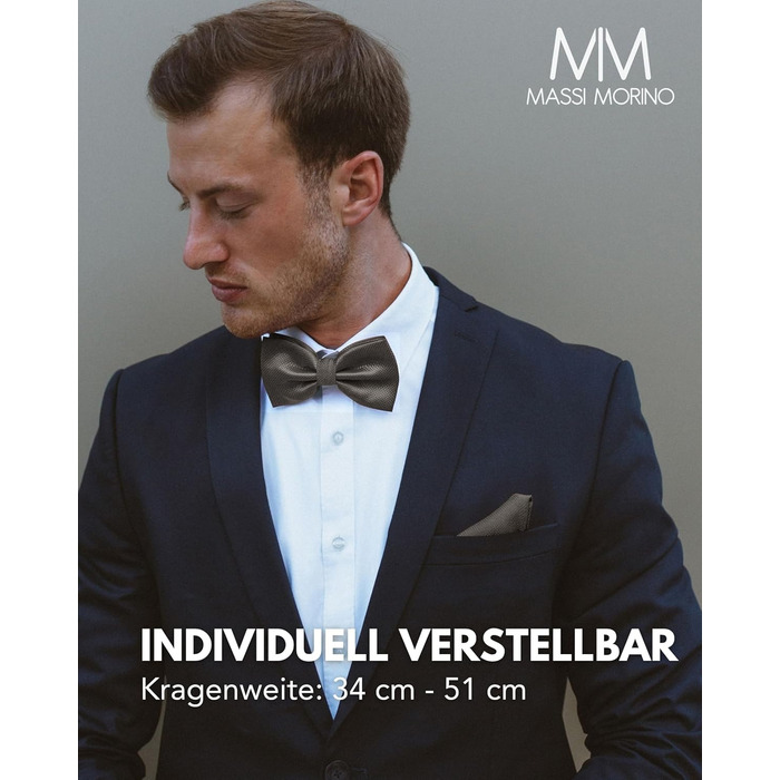 Комплект метелик Massi Morino з нагрудною хустинкою для чоловіків, антрацит - метелик на весілля, регульована петля