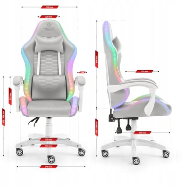 Ігрове крісло Hell's Chair HC-1000, сіра тканина, LED RGB, з подушками