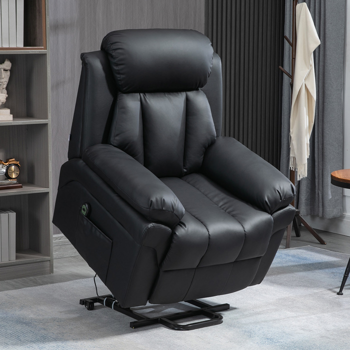 HOMCOM Electric Recliner with Lift Assist, Reclining TV Chair with Remote Control, Faux Leather Black for Comfortable Seating