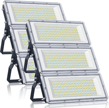 YIQIBRO LED Floodlight Outdoor 100W, 10000LM Super Bright Outdoor Floodlight, Waterproof Outdoor Spotlight IP67, 6500K Cold White LED Spotlight 85-265V for Garden, Garage, Factory, Sports Field (300W-2PCS)