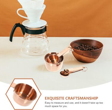 Amosfun 3-Piece Measuring Spoon Measuring Cup Set - Measuring Cups for Dry Ingredients - Basic Kitchen Utensil - Spoon Mini Cups with Lid and Straw - Reusable Cutlery - Drinking - Stainless Steel - Rose Gold